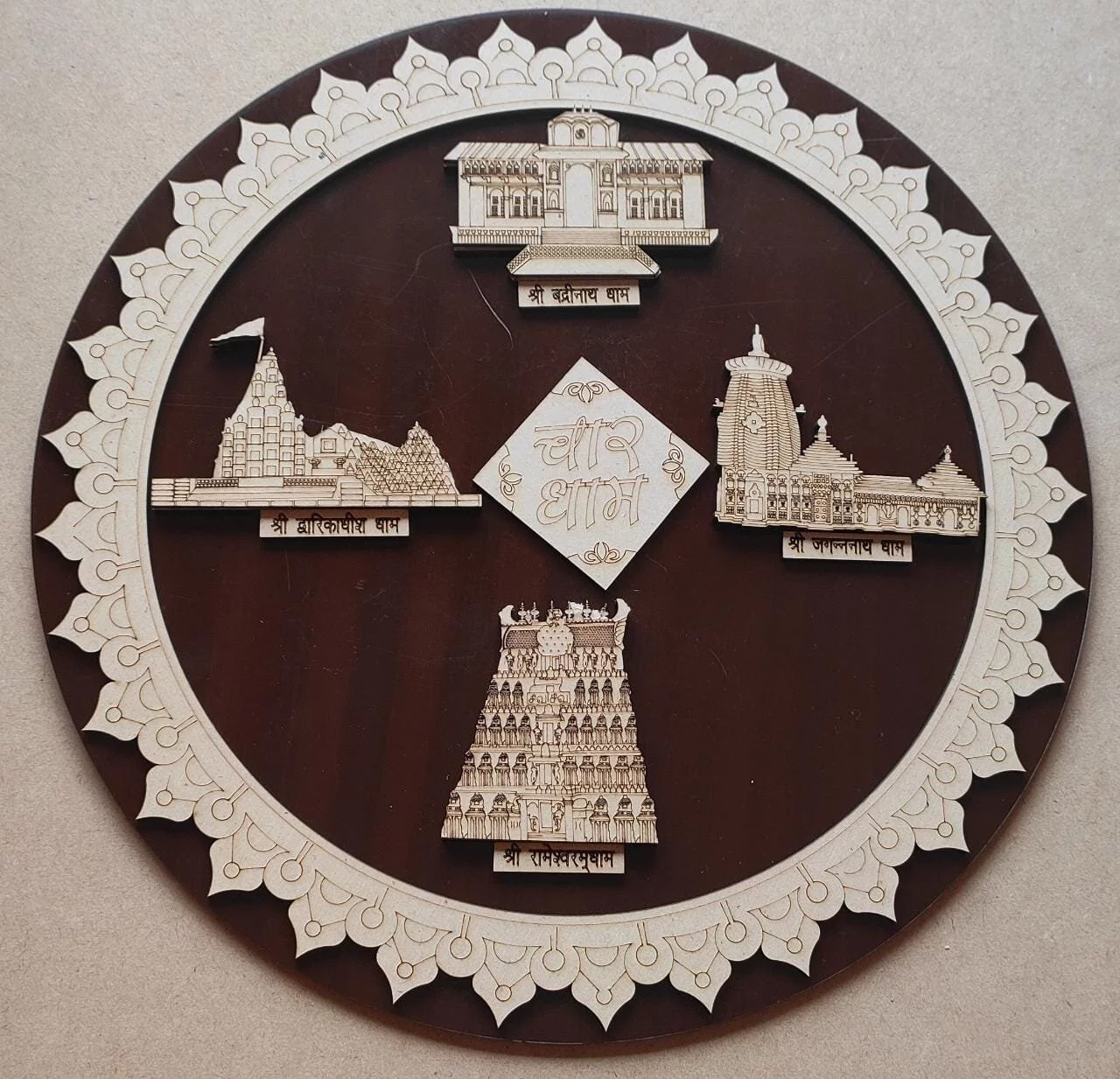 India 4 Dham 3D Wooden Frame